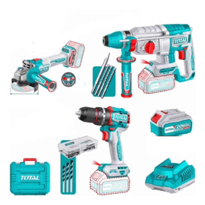 Kit Taladro + Esmeril + Rotomartillo 20v Total Tosli241198 1