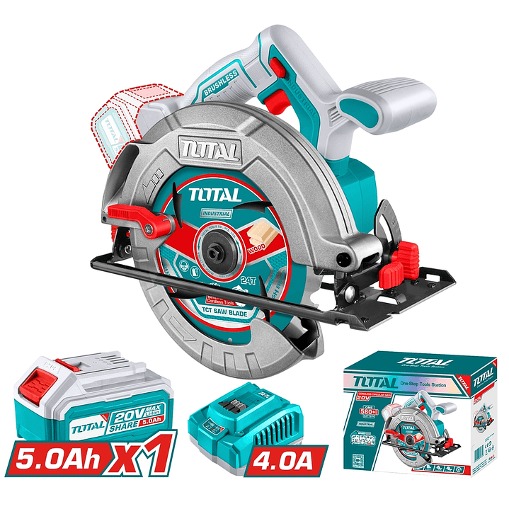 Sierra Circular Inalámbrica 185mm 20V + Batería y Cargador 1