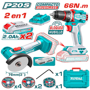 KIT TALADRO 66NM + ESMERIL INALAMBRICO 20V TOTAL
