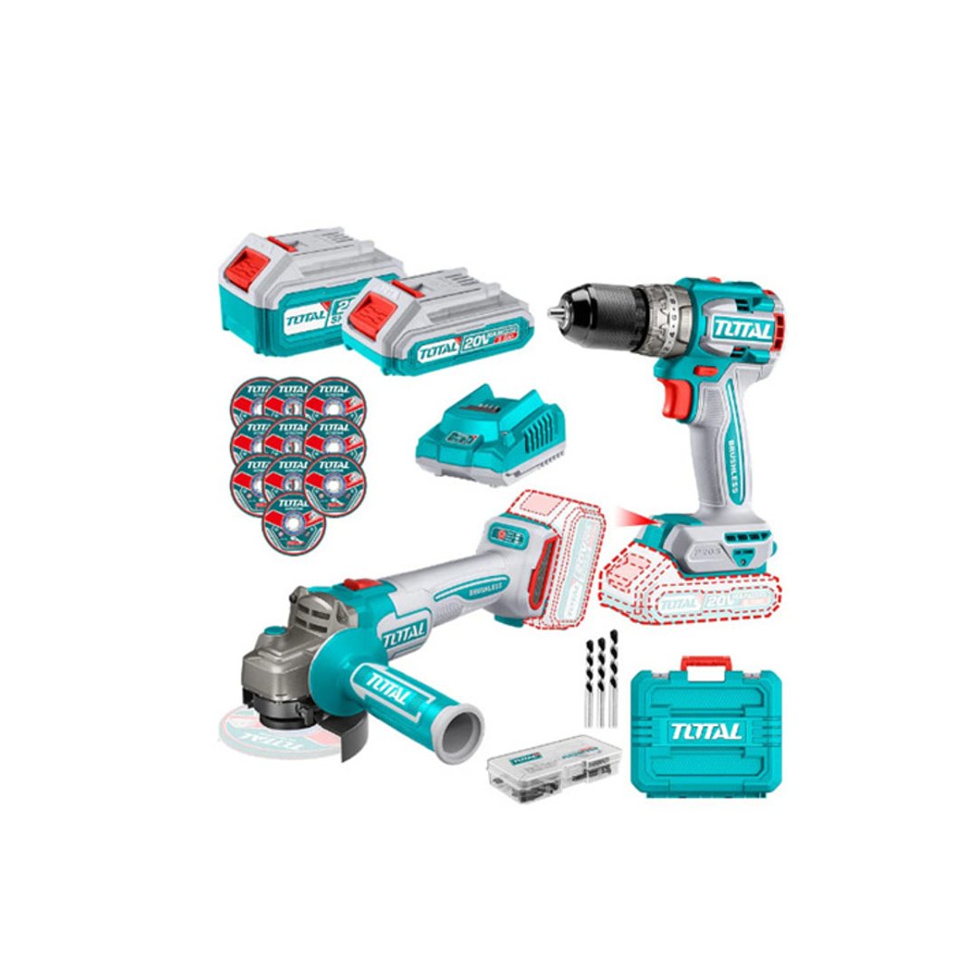 KIT TALADRO IMPACTO + ESMERIL INALAMBRICO 20V TOTAL 1