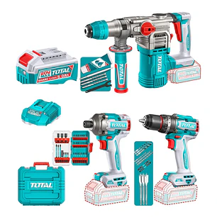 KIT TALADRO + ATONRILLADOR + ROTOMARTILLO INALAMBRICO 20V TOTAL