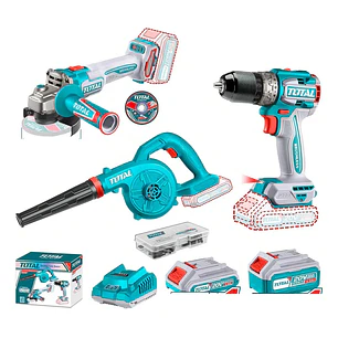 KIT TALADRO + ESMERIL + SOPLADORA INALAMBRICO 20V TOTAL