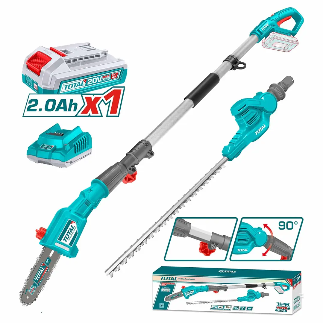 MOTOSIERRA MINI + CORTACETOS EXTENDIBLE INALAMBRICA 20V TOTAL 1