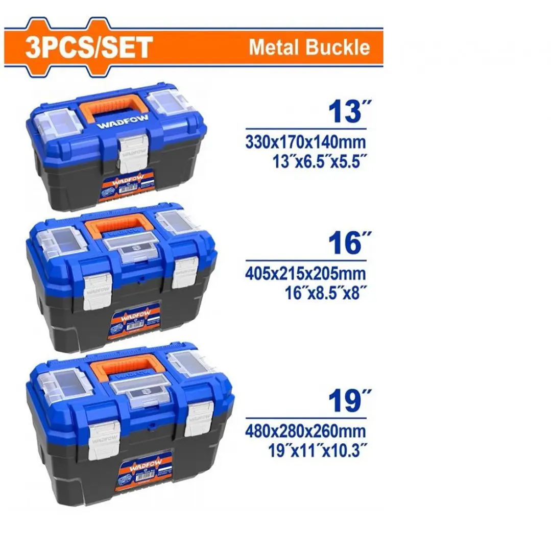 JUEGO DE 3 CAJAS PLASTICAS HEBILLA METALICA WADFOW 1