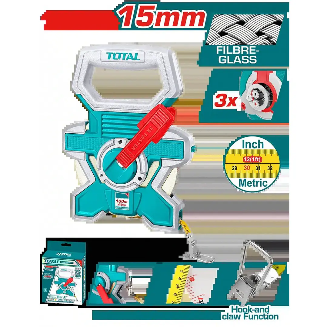 HUINCHA DE MEDIR FIBRA DE VIDRIO 100MTS TOTAL 1
