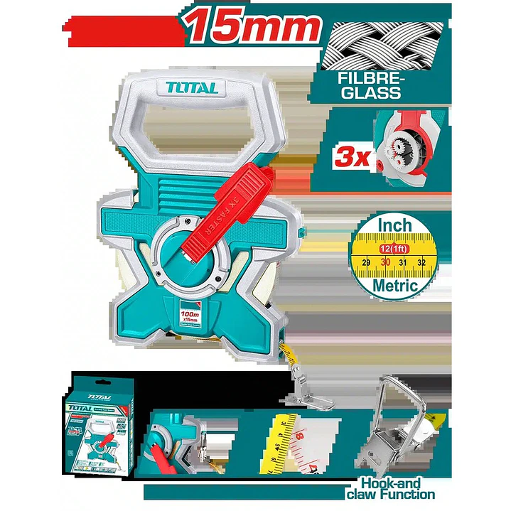 HUINCHA DE MEDIR FIBRA DE VIDRIO 100MTS TOTAL 1