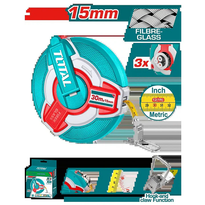 HUINCHA DE MEDIR FIBRA DE VIDRIO 30MTS X 15MM TOTAL 1