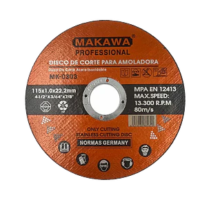 DISCO DE CORTE 115X1.0MM ACERO INOXIDABLE MAKAWA