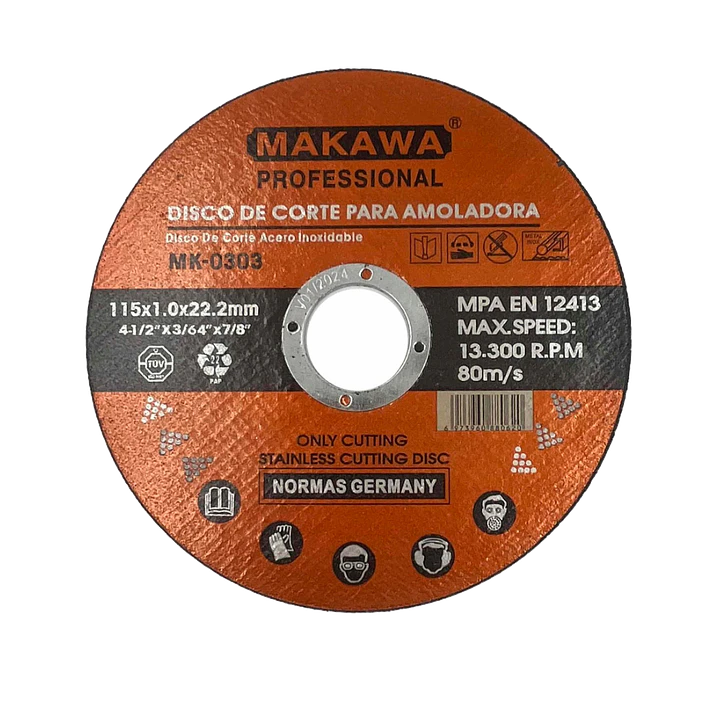 DISCO DE CORTE 115X1.0MM ACERO INOXIDABLE MAKAWA 1
