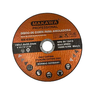DISCO DE CORTE 150X1.6MM ACERO INOXIDABLE MAKAWA