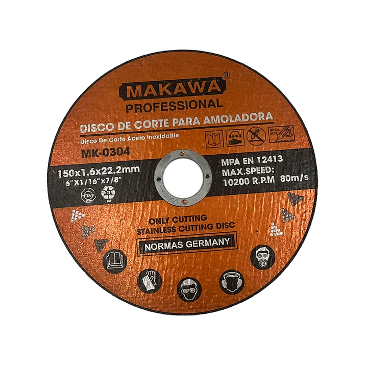 DISCO DE CORTE 150X1.6MM ACERO INOXIDABLE MAKAWA 1