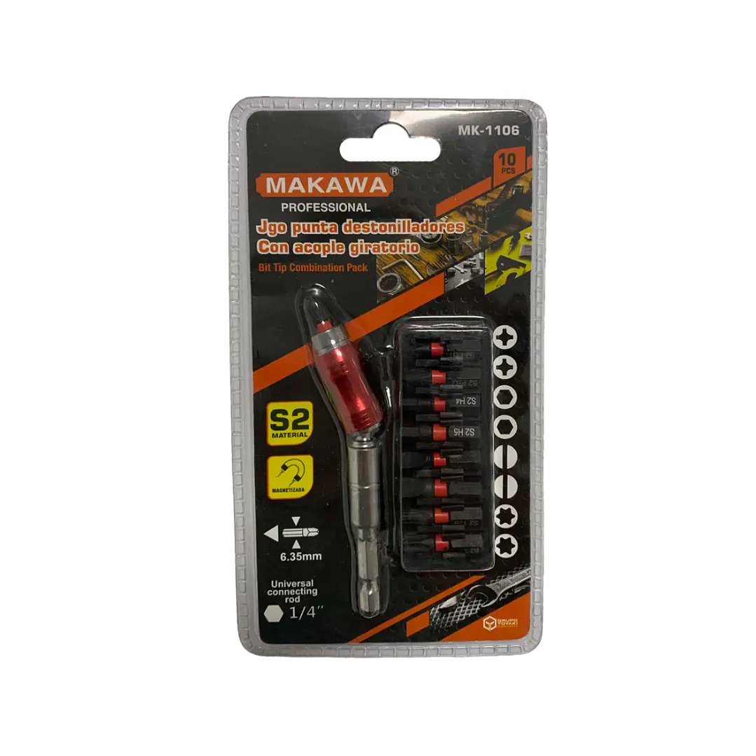 JGO PUNTA DESTORNILLADOR ACOPLE GIR. 10PCS MAKAWA 1