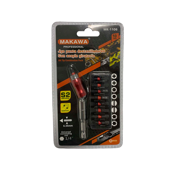 JGO PUNTA DESTORNILLADOR ACOPLE GIR. 10PCS MAKAWA 1