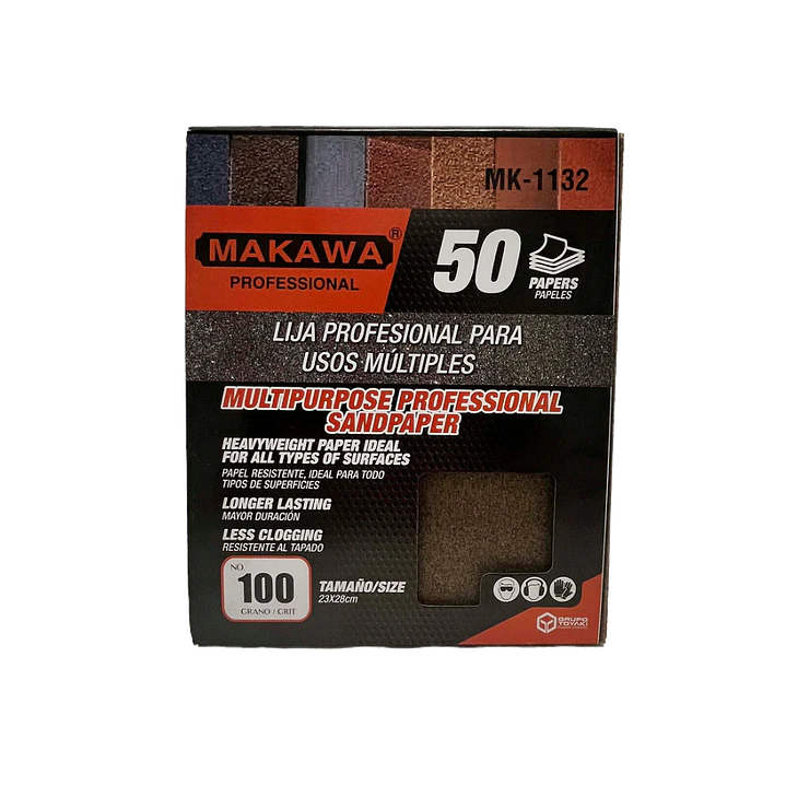 LIJA DE PAPEL 100# POR 50PCS MAKAWA 1