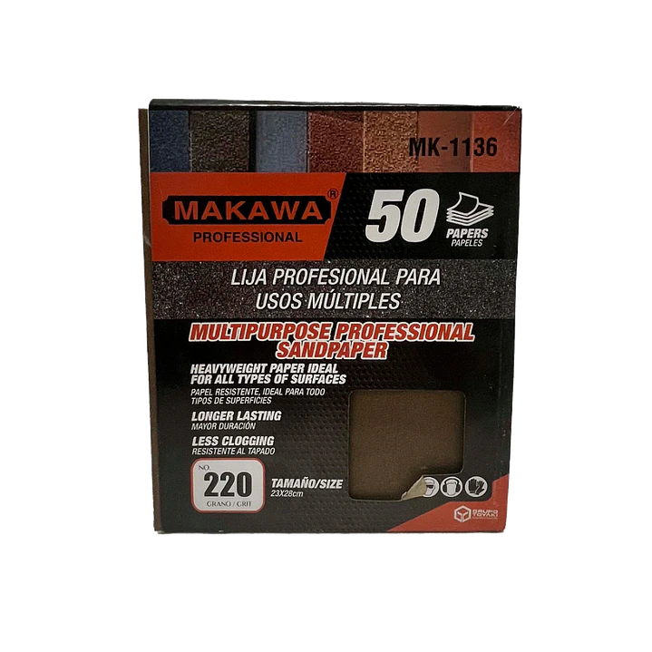 LIJA DE PAPEL 220# POR 50PCS MAKAWA 1