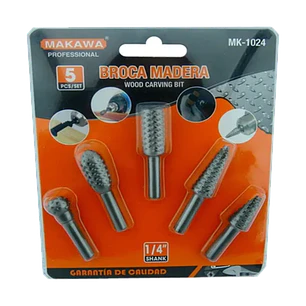 Kit Juego Brocas Madera Escofina Rotativa 1/4 5 Pcs Mk-1024