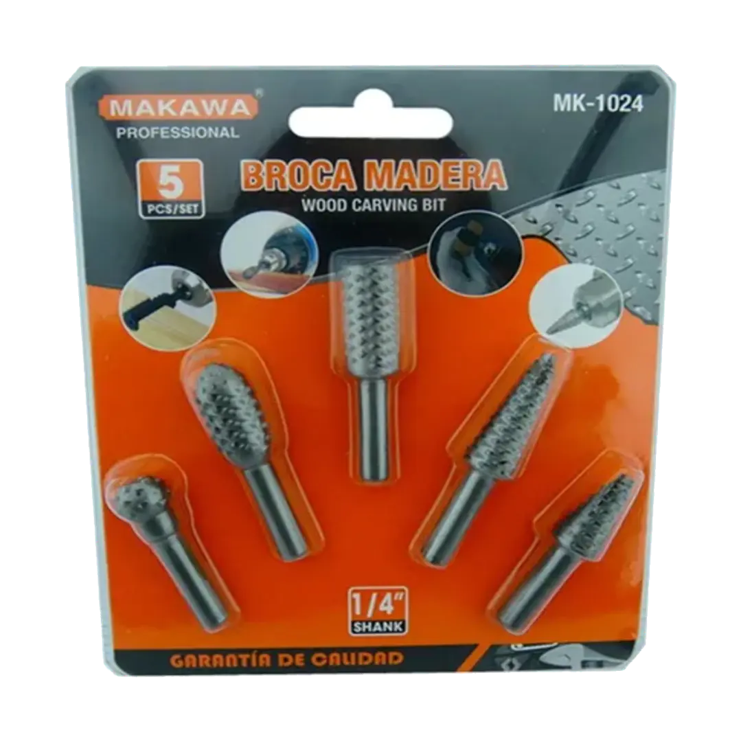 Kit Juego Brocas Madera Escofina Rotativa 1/4 5 Pcs Mk-1024 1