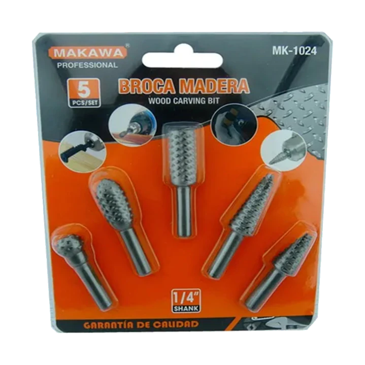 Kit Juego Brocas Madera Escofina Rotativa 1/4 5 Pcs Mk-1024 1