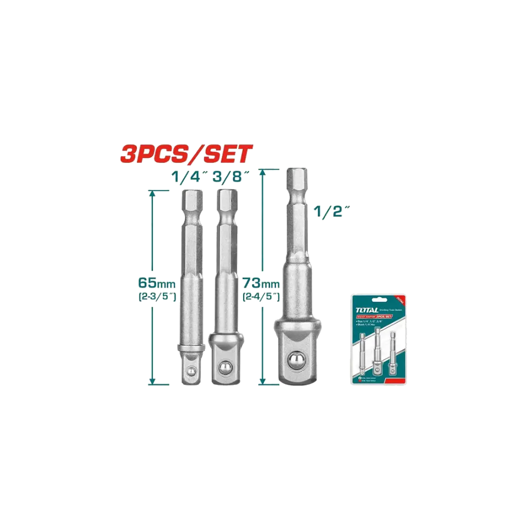 3 Adaptadores Dados Impacto Cuadrante 1/2 3/8 1/4 Total 1