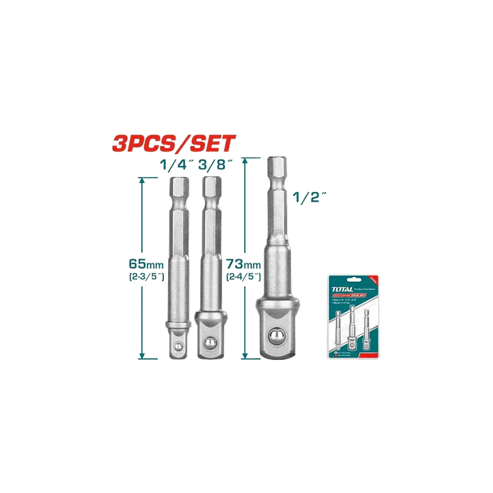 3 Adaptadores Dados Impacto Cuadrante 1/2 3/8 1/4 Total 1
