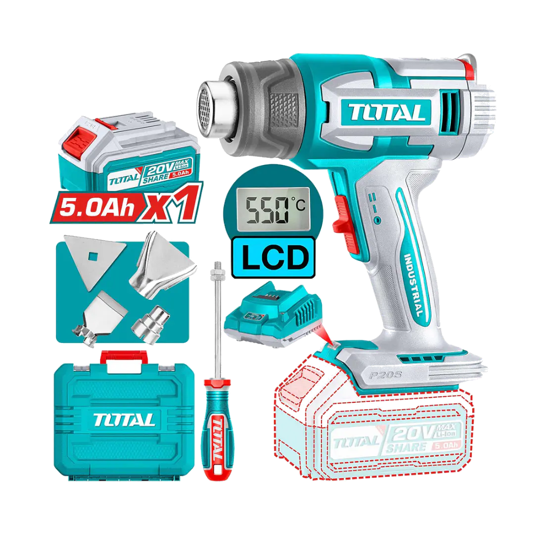 PISTOLA CALOR INALAMBRICO 20V CON BAT Y CARG TOTAL 1