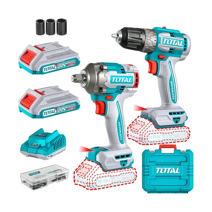 Kit Llave Impacto 400nm + Taladro 20v Carg+ 2bat Total 1
