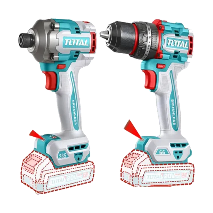 Kit Atornillador De Impacto+ Taladro 20v 2bat+ Carg Total 1