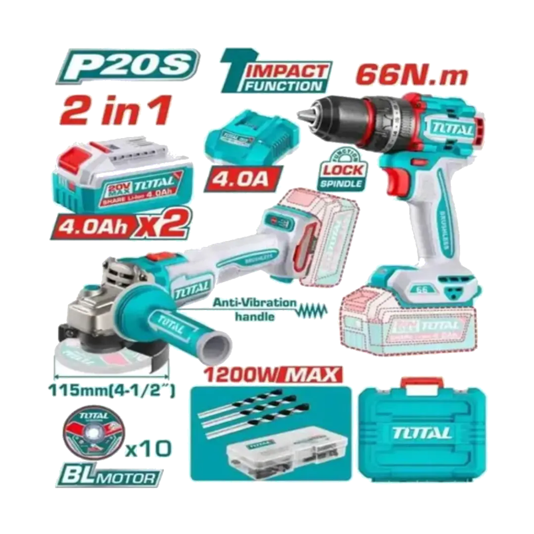 KIT TALADRO 66NM + ESMERIL INALAMBRICO 20V TOTAL 1