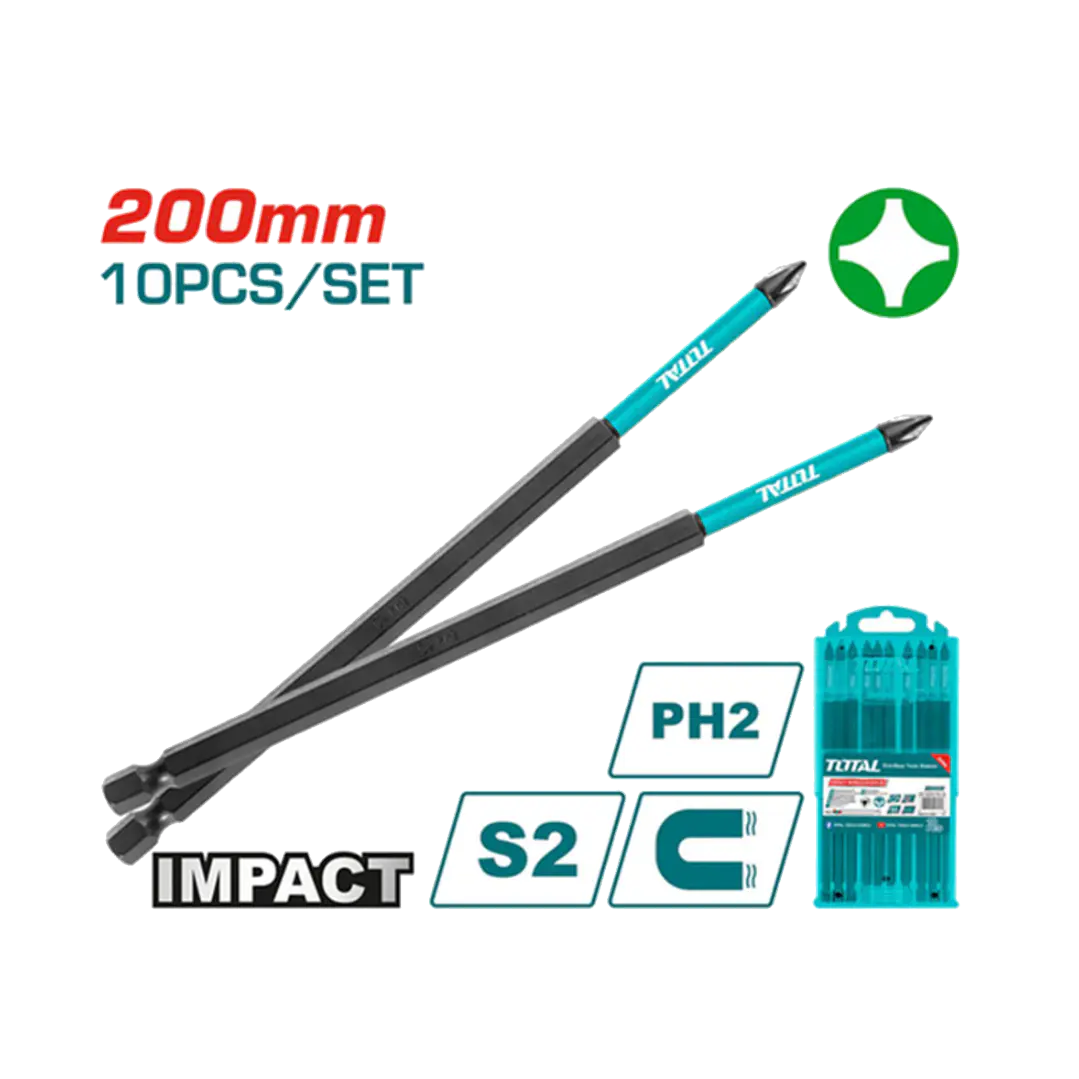 Punta Phillips Impacto S2 Ph2 200mm Magnético 10 Pcs Total 1