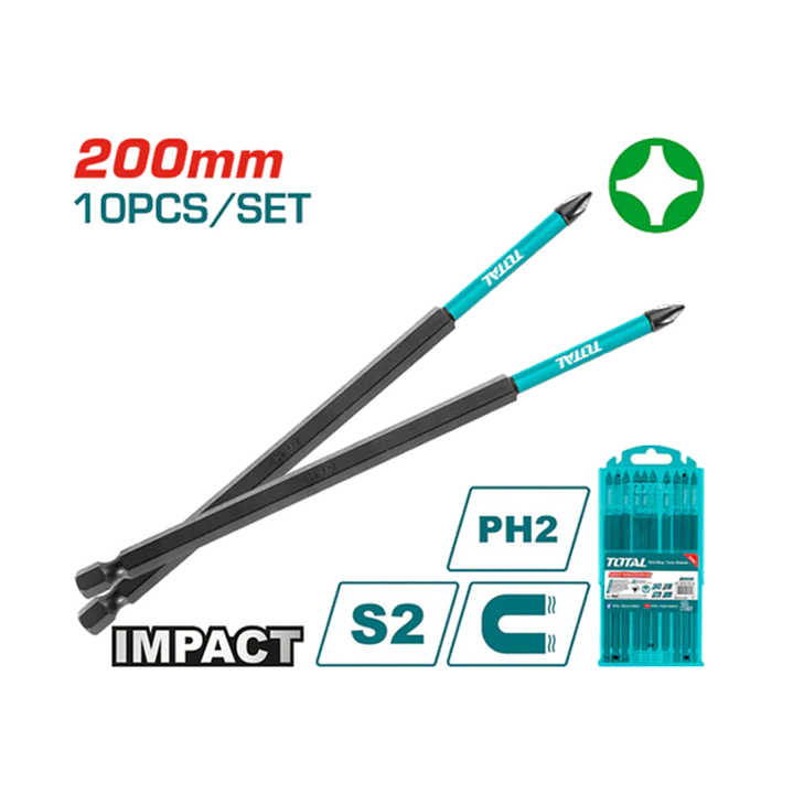 Punta Phillips Impacto S2 Ph2 200mm Magnético 10 Pcs Total 1