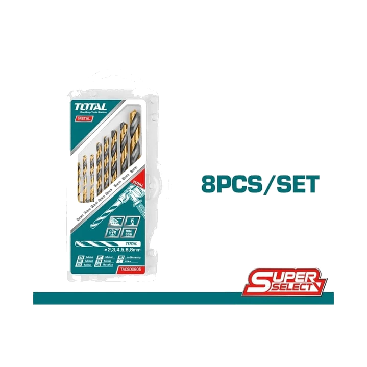 Kit Set Juego Brocas Para Metal 8 Piezas Total Tacsd0801 1
