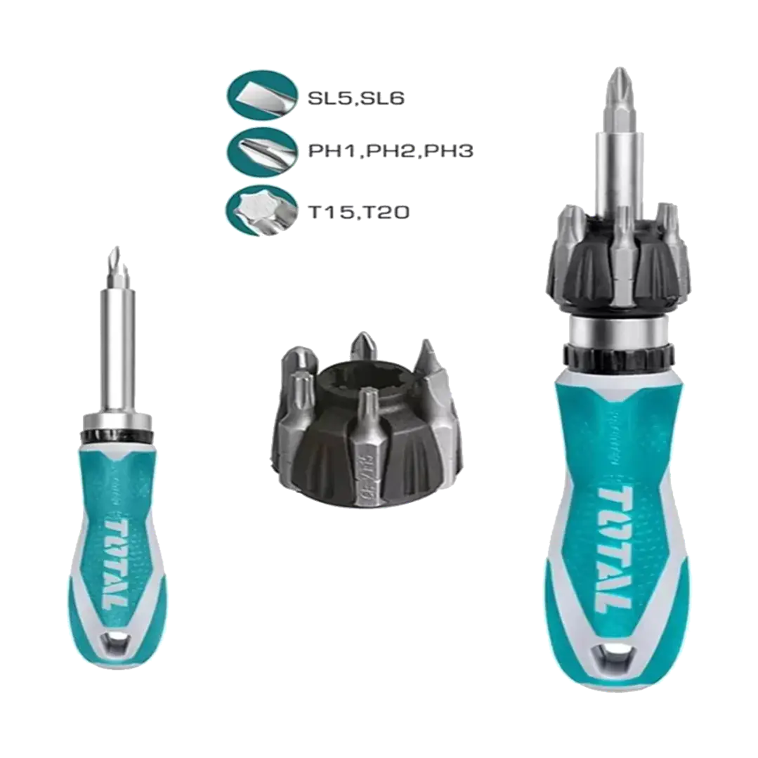 Kit Set Juego Destornillador Ratchet 8 Pcs Total Tacsd30086 1