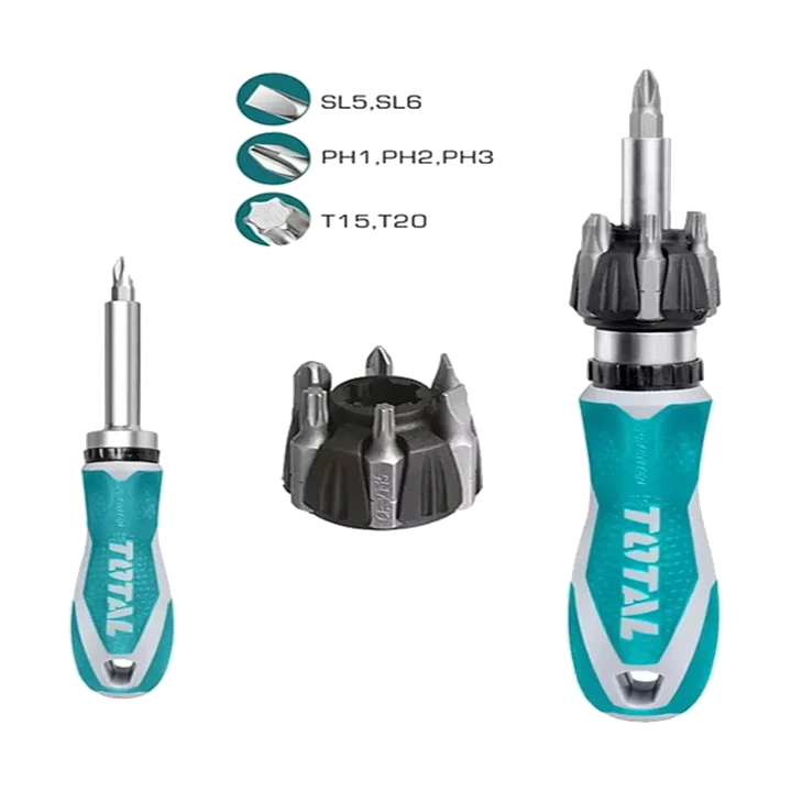 Kit Set Juego Destornillador Ratchet 8 Pcs Total Tacsd30086 1
