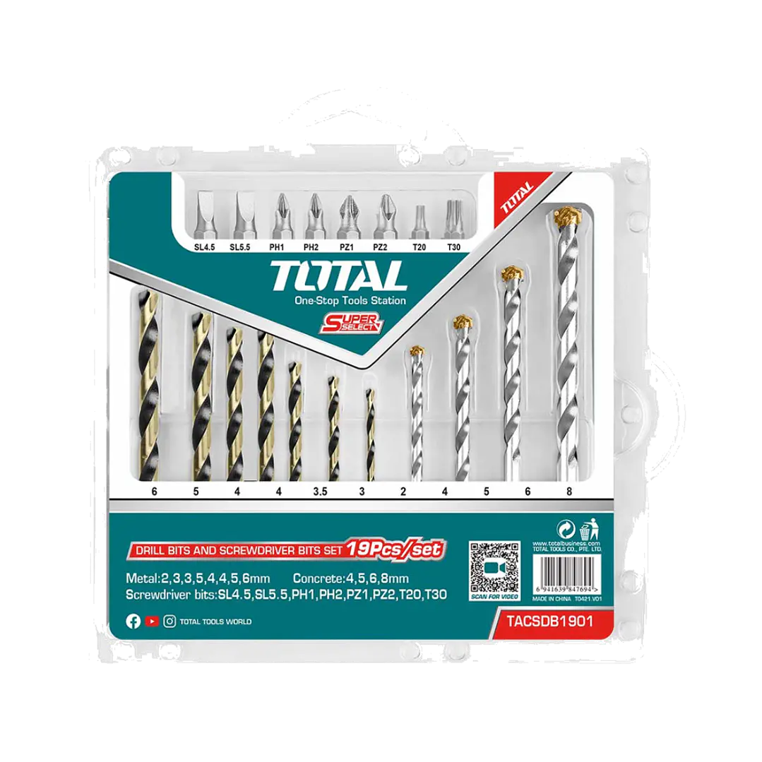 Juego Brocas Y Puntas P/ Atornillador Taladro 19 Pcs Total 1