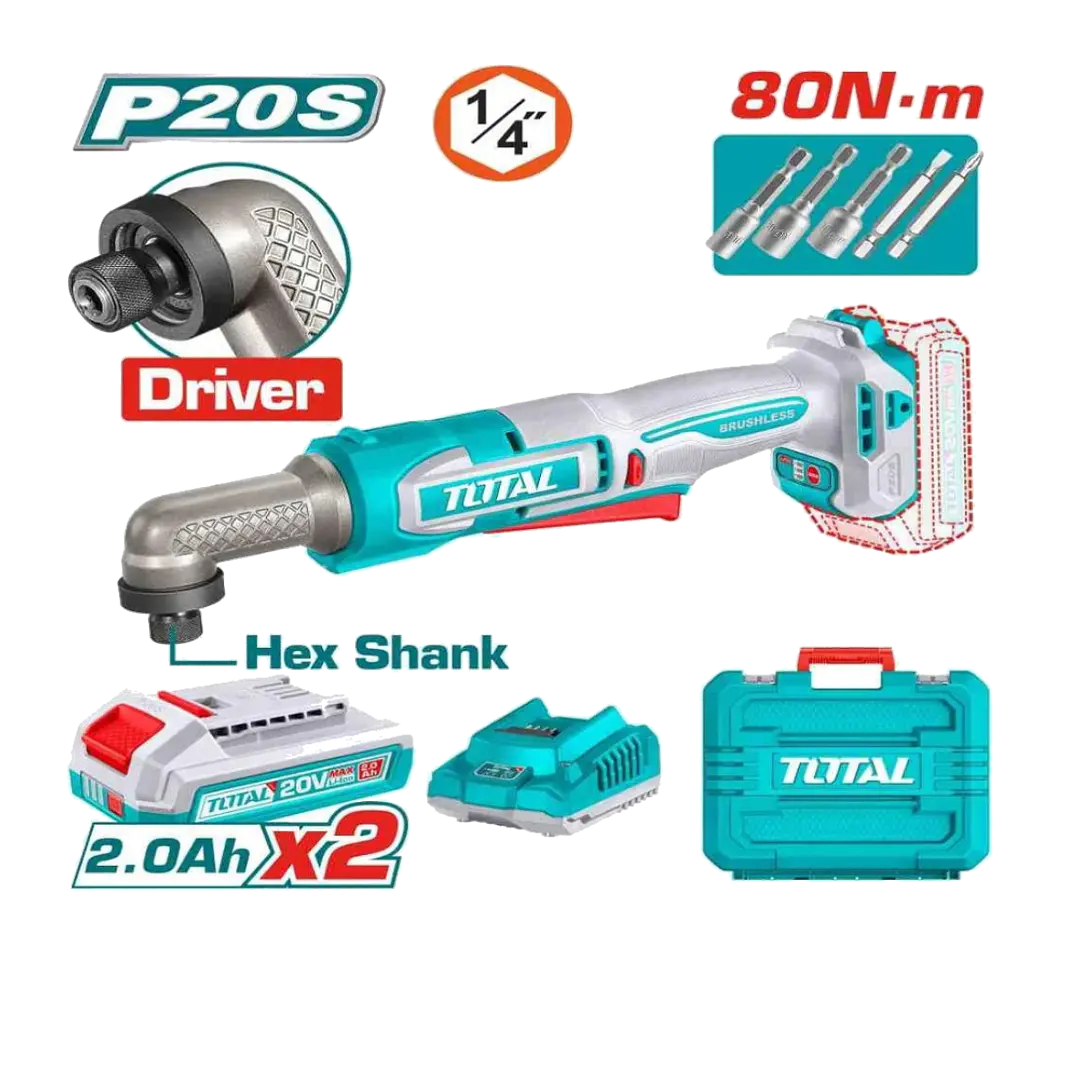 ATORNILLADOR DE IMPACTO ANGULAR 80NM INALAMBRICO 20V TOTAL 1