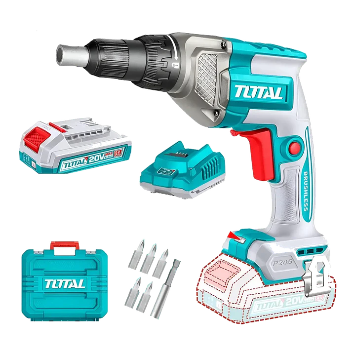 ATORNILLADOR DRYWALL INALAMBRICO 20V TOTAL CON CARG + BAT TOTAL 1