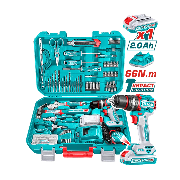 KIT TALADRO INALAMB IMPACTO CON 165PCS HERRAMIENTAS TOTAL 1