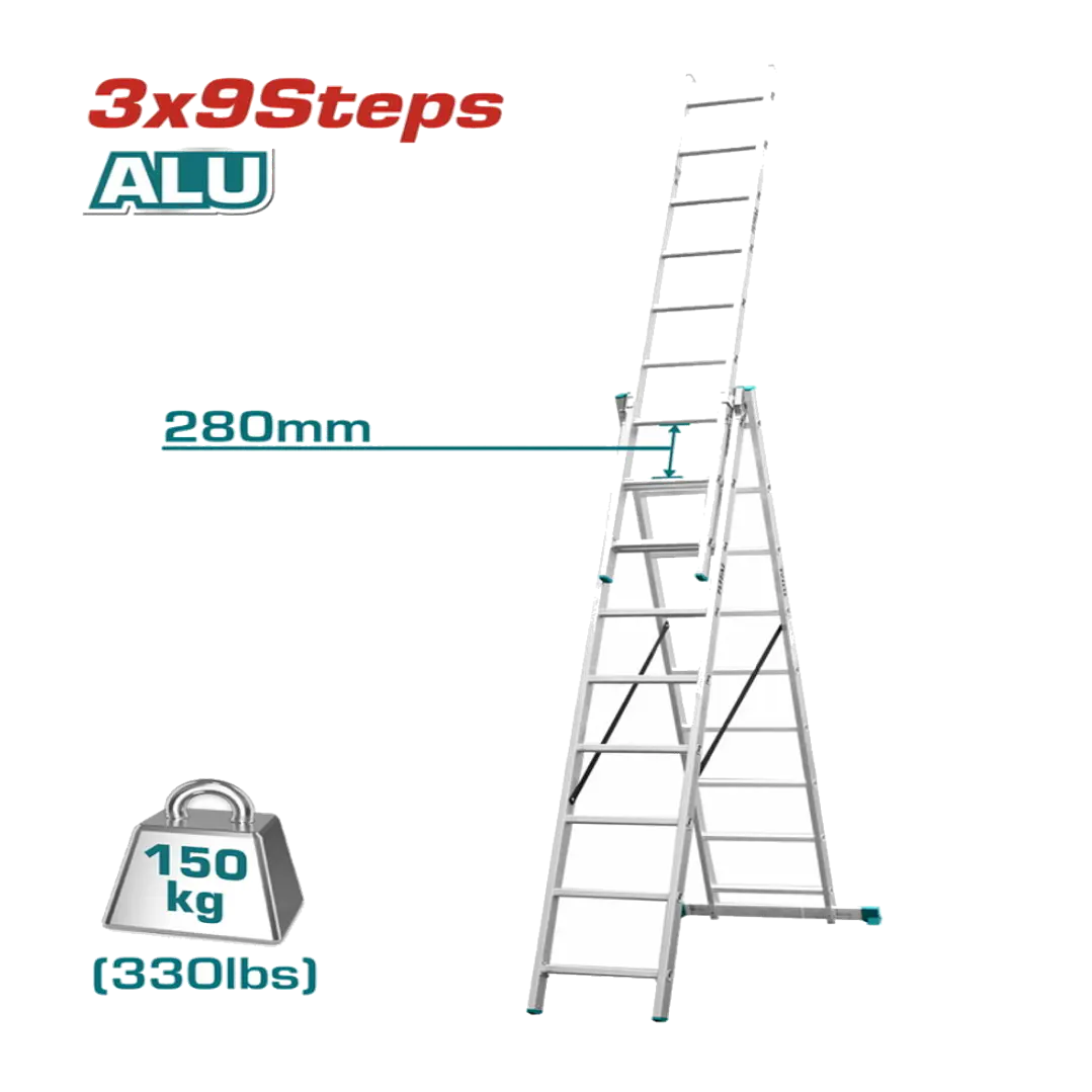 ESCALERA DE ALUMINIO TIJERA 3 SECCIONES 2,8MTS TOTAL 1
