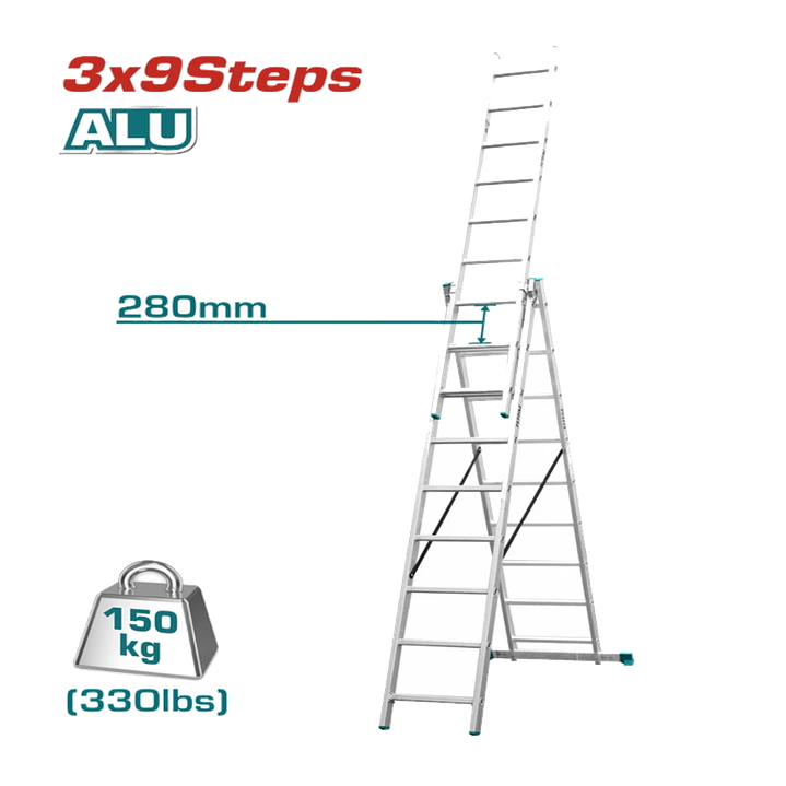 ESCALERA DE ALUMINIO TIJERA 3 SECCIONES 2,8MTS TOTAL 1