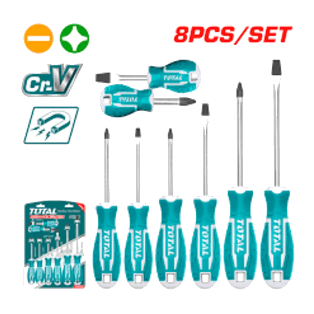Kit Set Juego Destornilladores 8 Piezas Total Tht250608 1