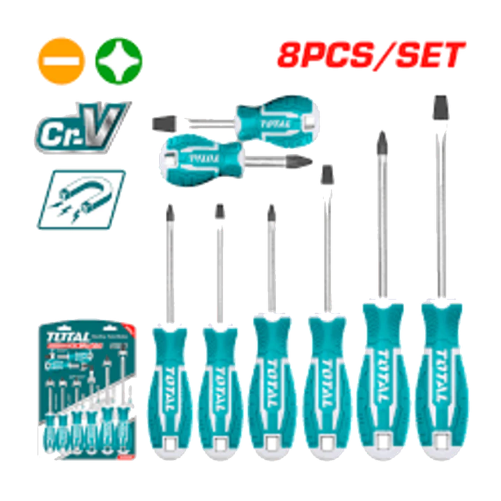 Kit Set Juego Destornilladores 8 Piezas Total Tht250608 1