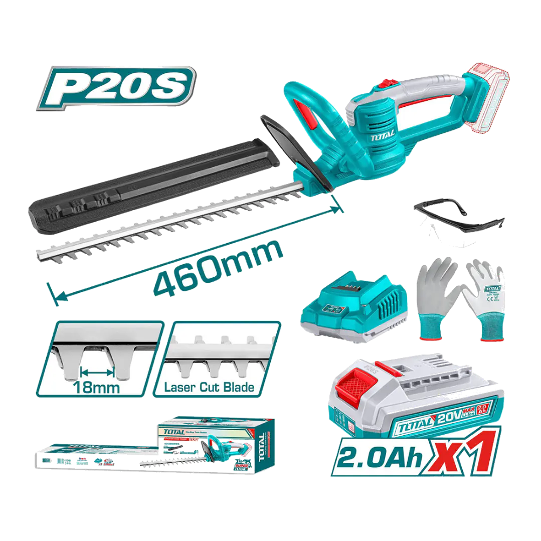 Cortaseto inalambrico 460MM 20V + Bateria 2Ah+ Cargador + Par de guantes + Lentes super select 1