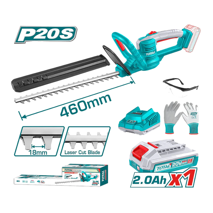 Cortaseto inalambrico 460MM 20V + Bateria 2Ah+ Cargador + Par de guantes + Lentes super select 1