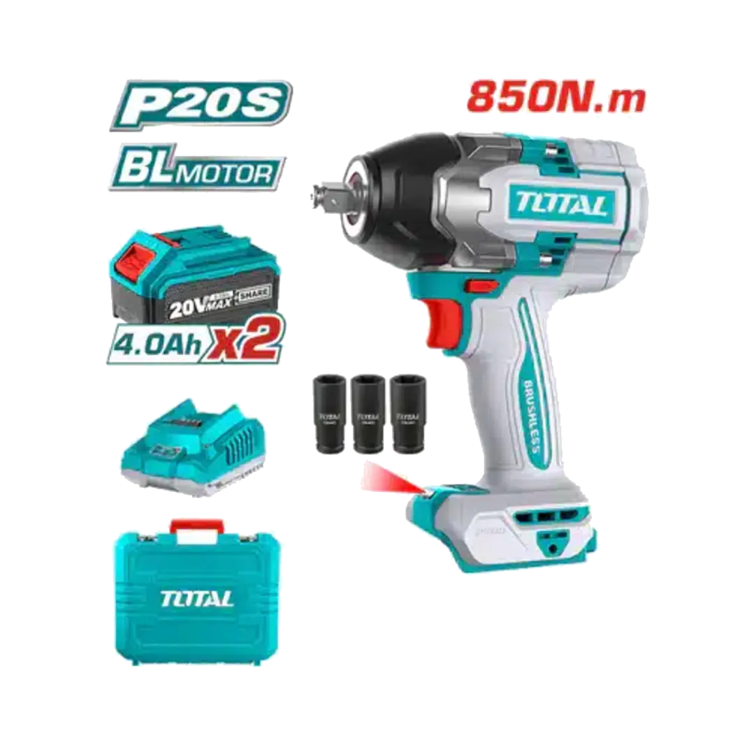 Taladro Pistola Llave Impacto 20v 2bat+ Carg 850nm Total 1