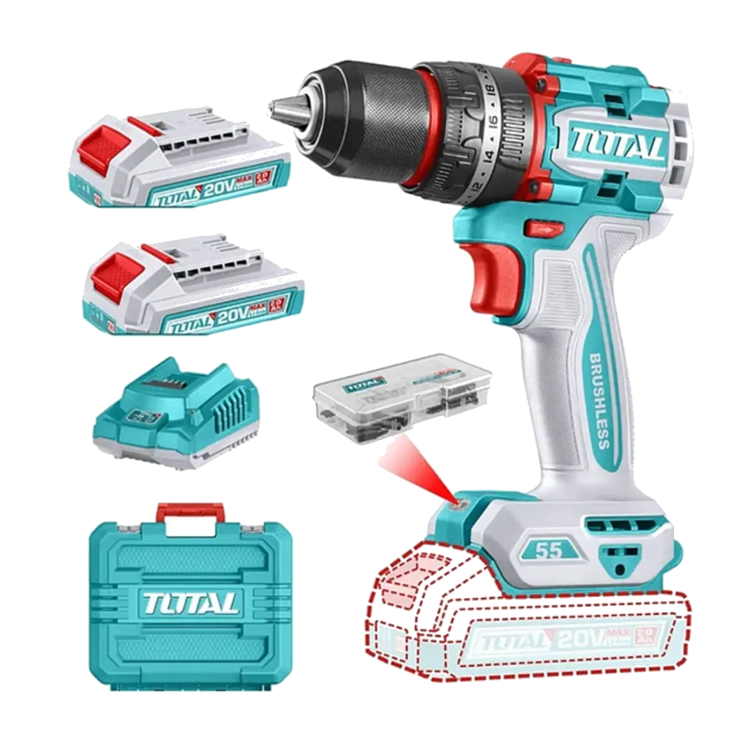 Taladro Atornillador Percutor 20v 2bat+carg Total Tidli20558 1