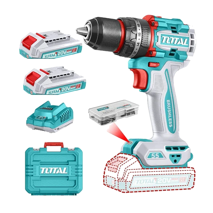 Taladro Atornillador Percutor 20v 2bat+carg Total Tidli20558 1