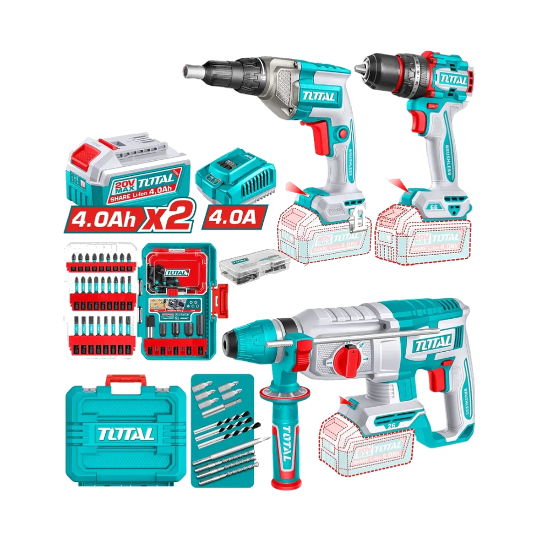 KIT TALADRO + ROTOMARTILLO + AROTNILLADOR INALAMB POR 3PCS TOTAL 1