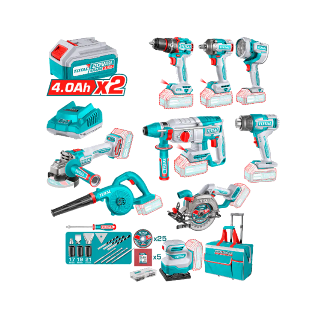Kit Herramientas Inalámbricas 20v 9 Pcs+ 2 Bat+ Carg Total 1
