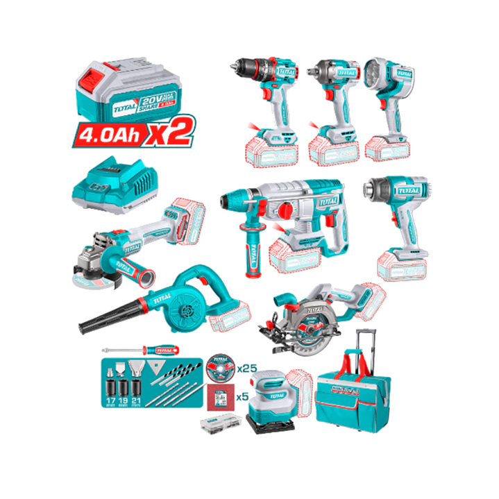 Kit Herramientas Inalámbricas 20v 9 Pcs+ 2 Bat+ Carg Total 1