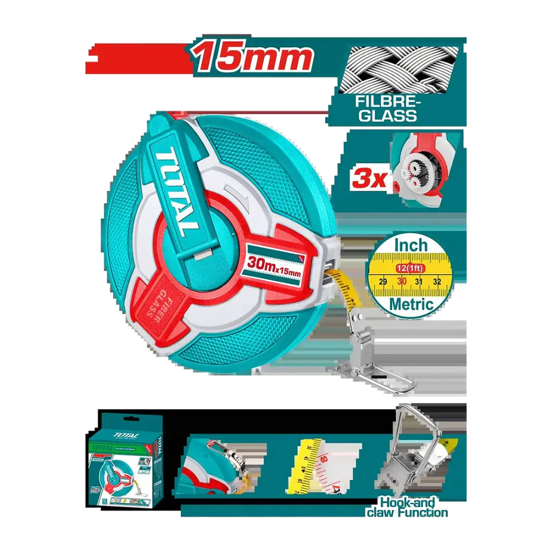 HUINCHA DE MEDIR FIBRA DE VIDRIO 30MTS X 15MM TOTAL 1